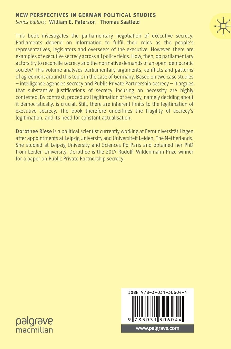 Rückseitencover Executive Secrecy and Democratic Politics