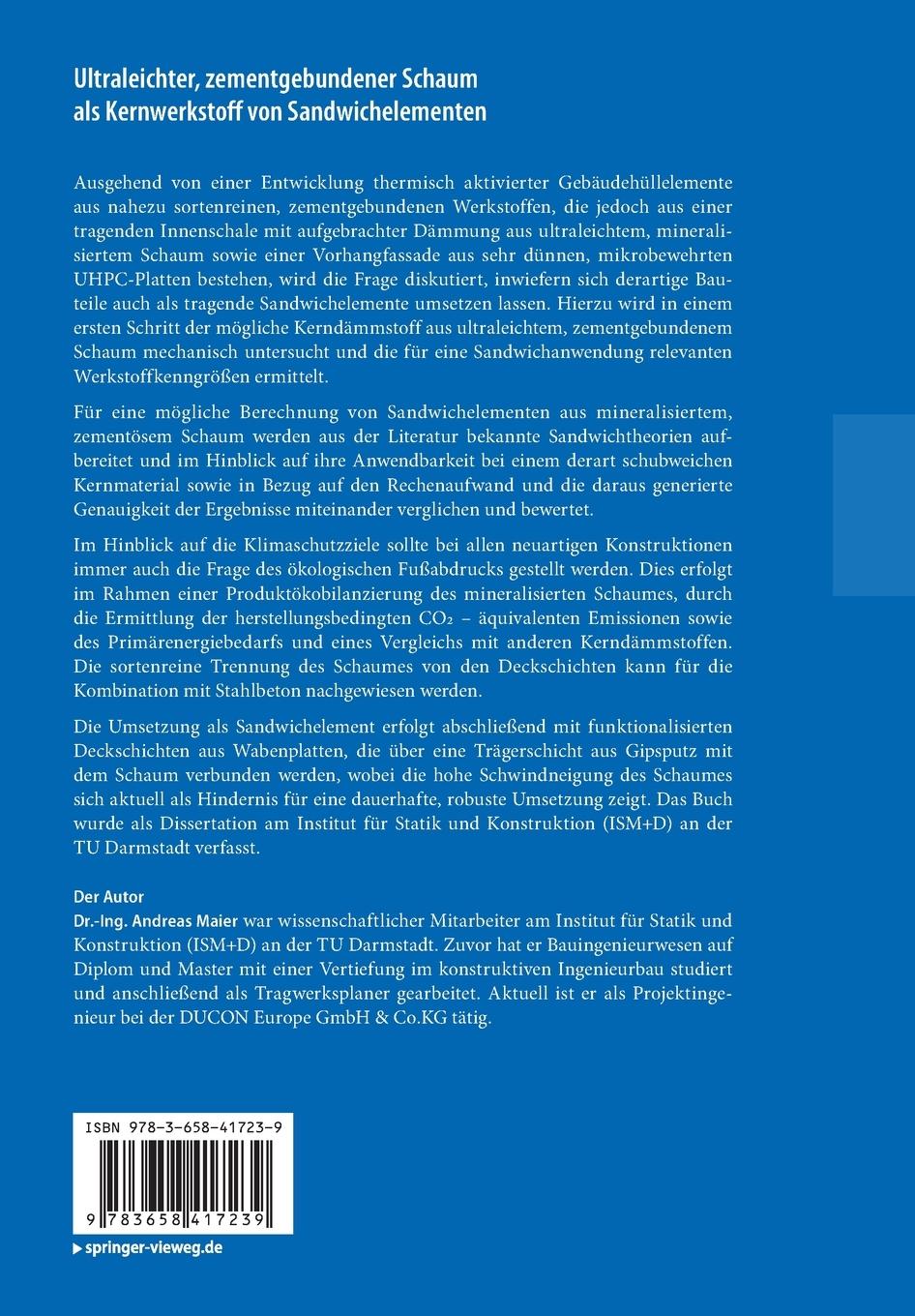 Rückseitencover Ultraleichter, zementgebundener Schaum als Kernwerkstoff von Sandwichelementen