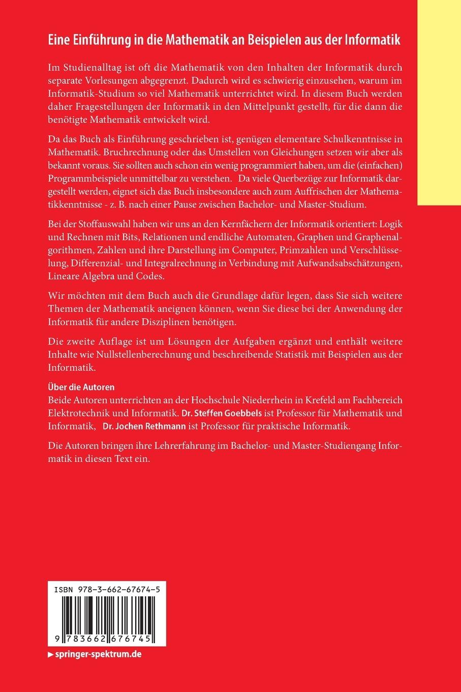 Rückseitencover Eine Einführung in die Mathematik an Beispielen aus der Informatik