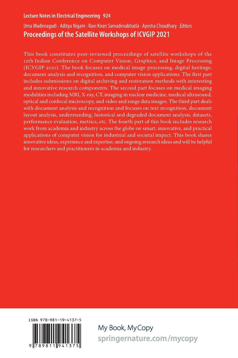 Rückseitencover Proceedings of the Satellite Workshops of ICVGIP 2021