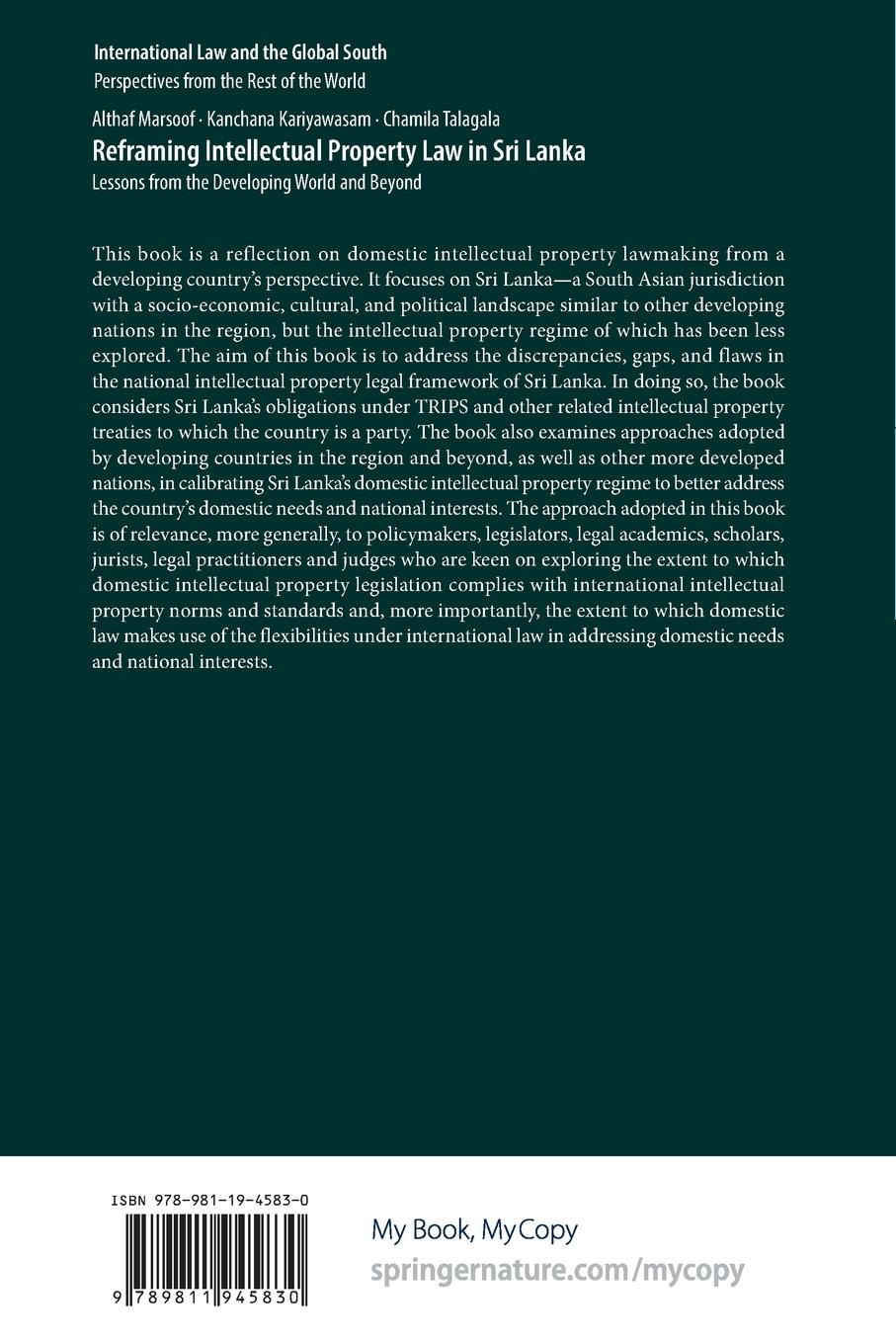 Rückseitencover Reframing Intellectual Property Law in Sri Lanka