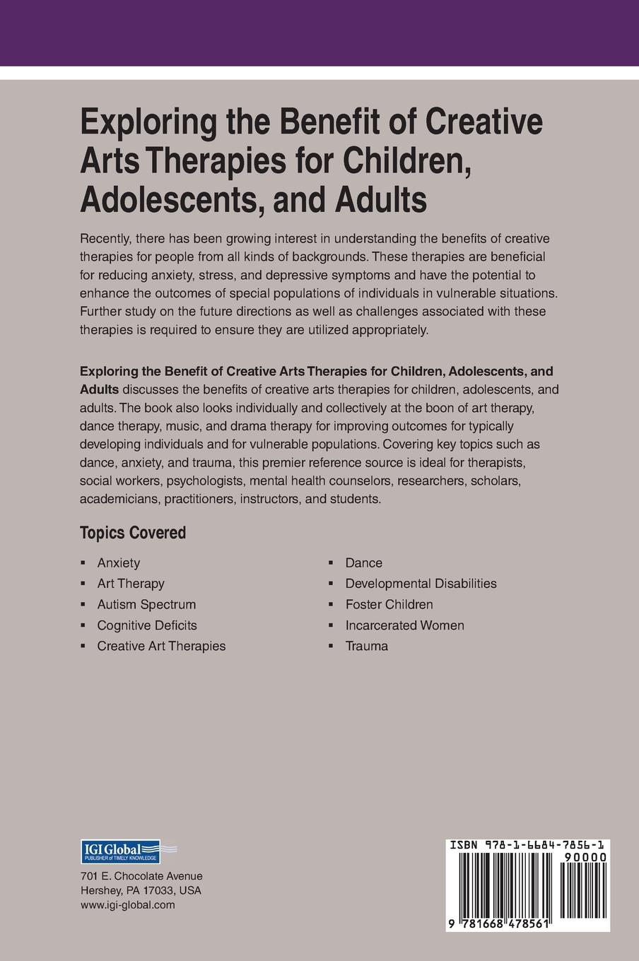 Rückseitencover Exploring the Benefit of Creative Arts Therapies for Children, Adolescents, and Adults