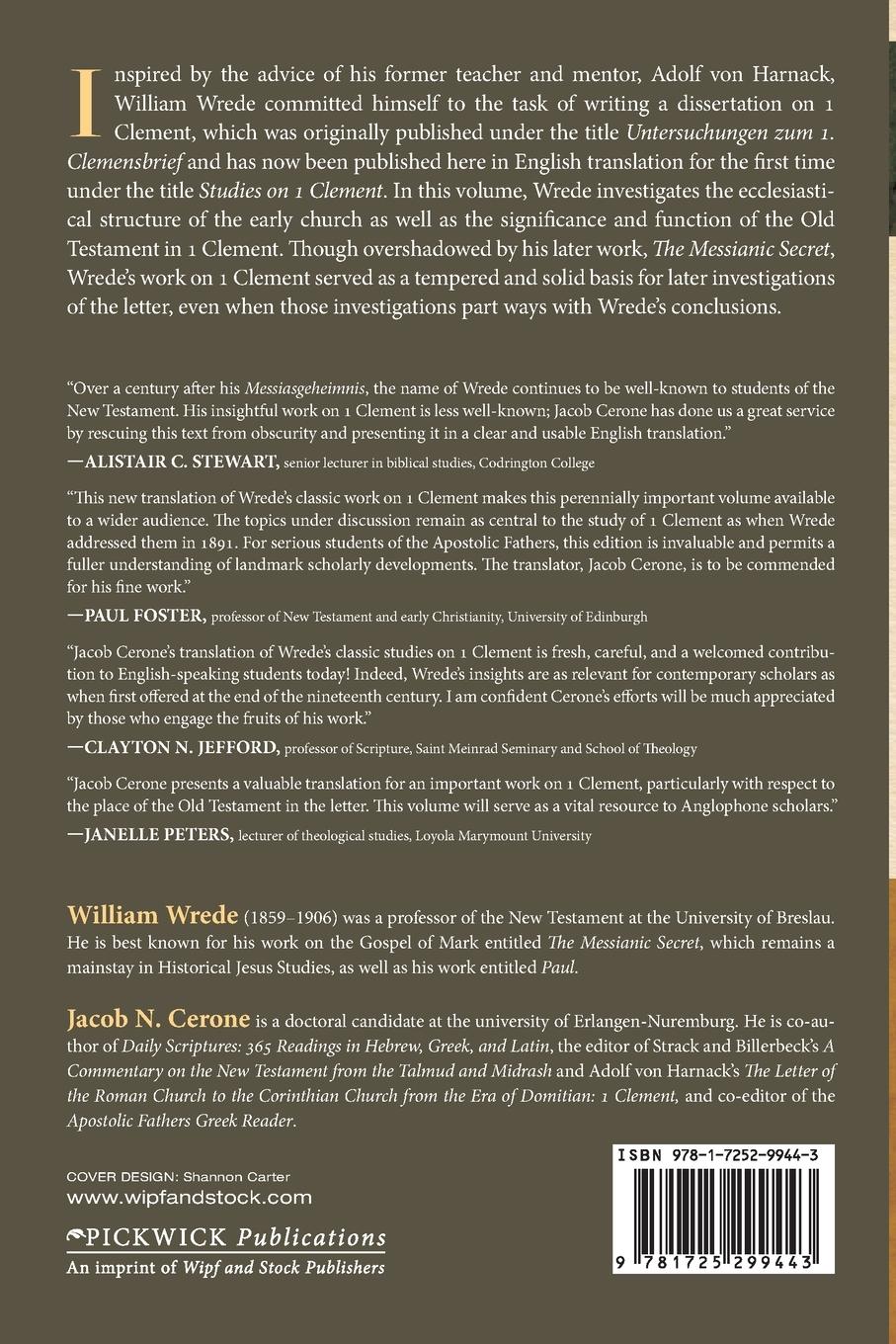 Rückseitencover Studies on First Clement