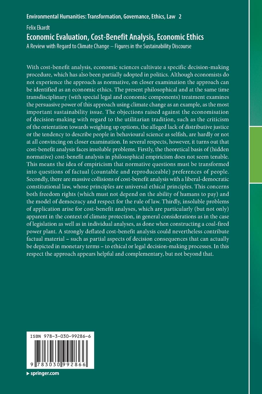 Rückseitencover Economic Evaluation, Cost-Benefit Analysis, Economic Ethics