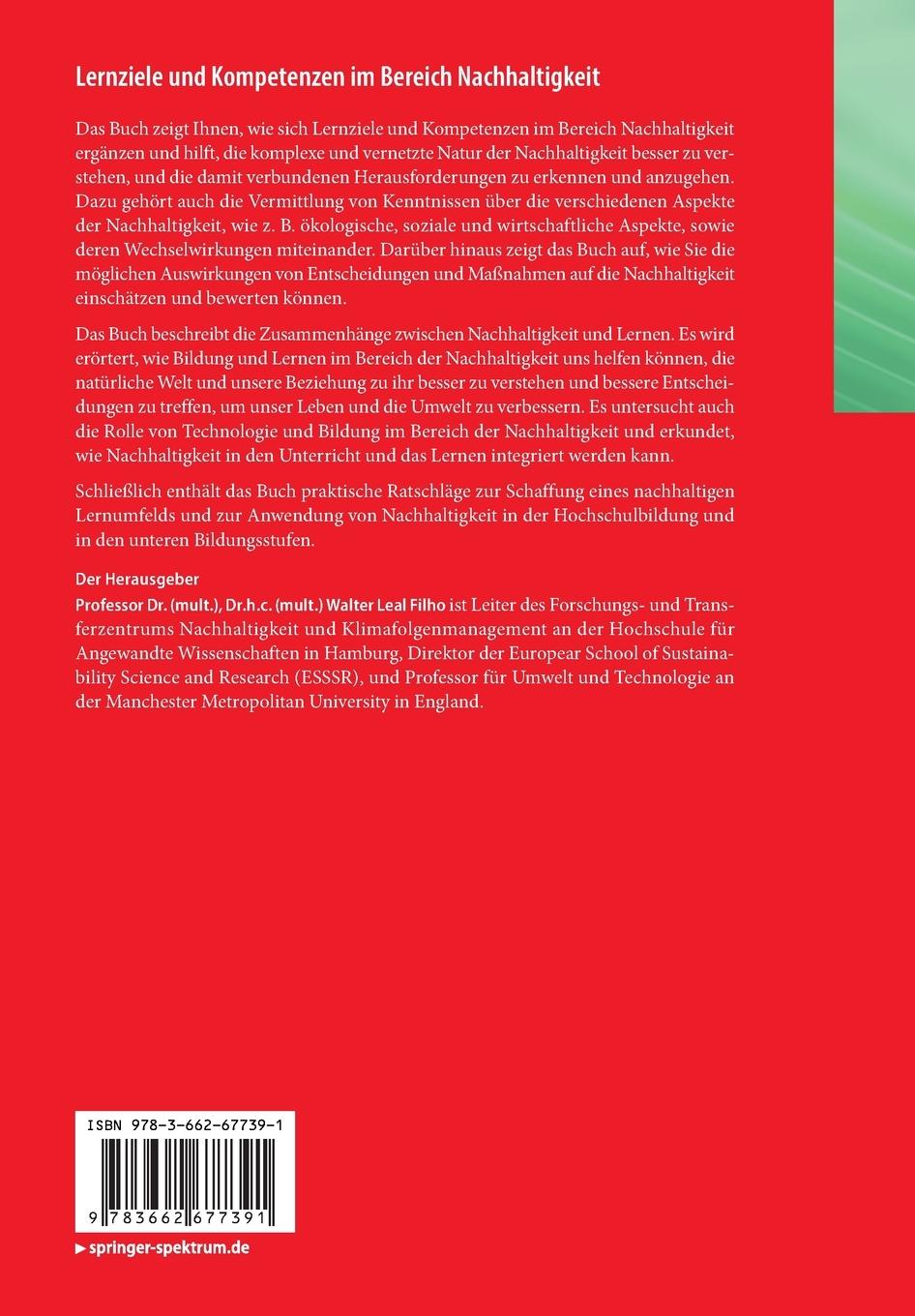 Rückseitencover Lernziele und Kompetenzen im Bereich Nachhaltigkeit