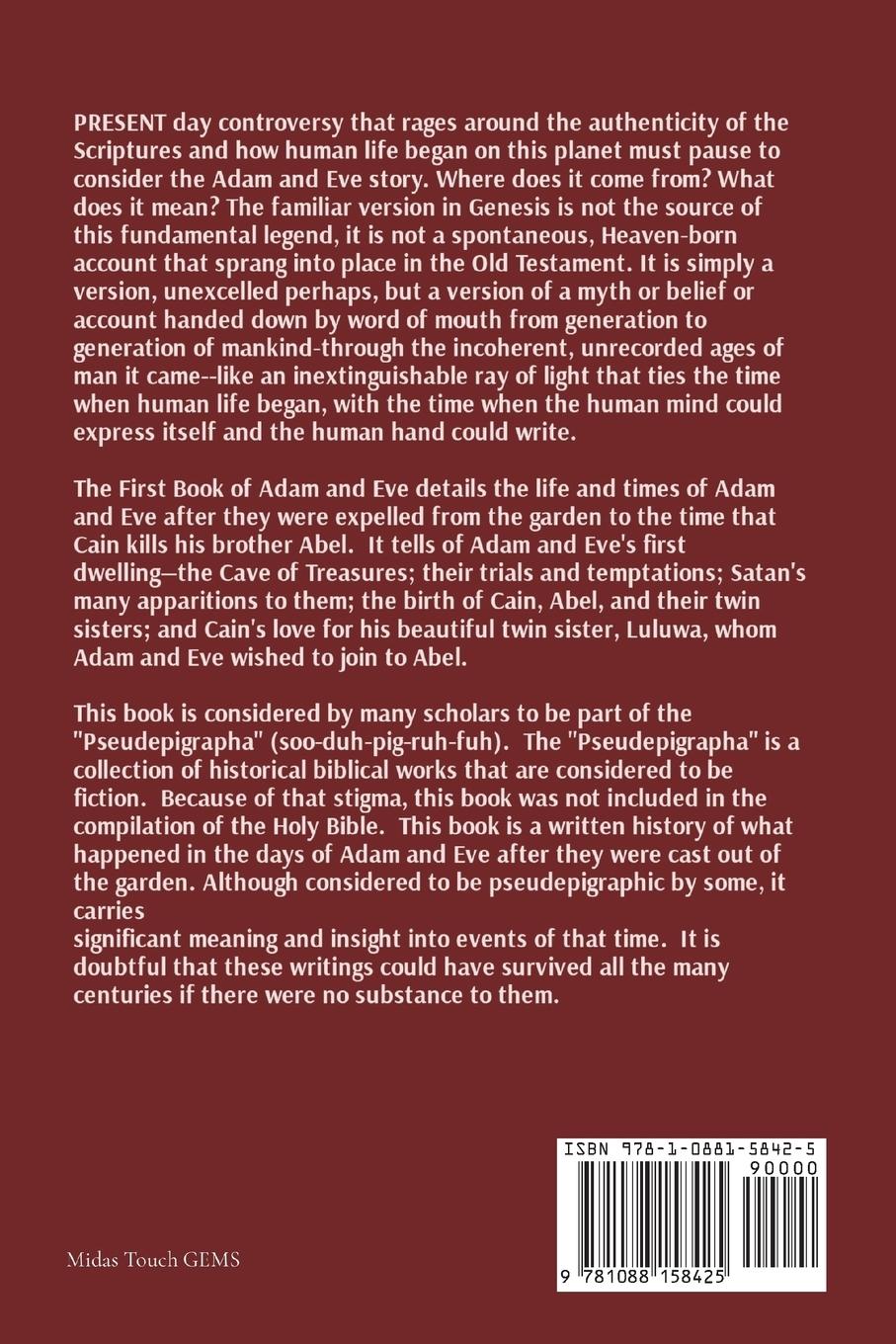 Rückseitencover The First Book of Adam and Eve with biblical insights and commentary - 5 of 7 Chapters 53 -  63