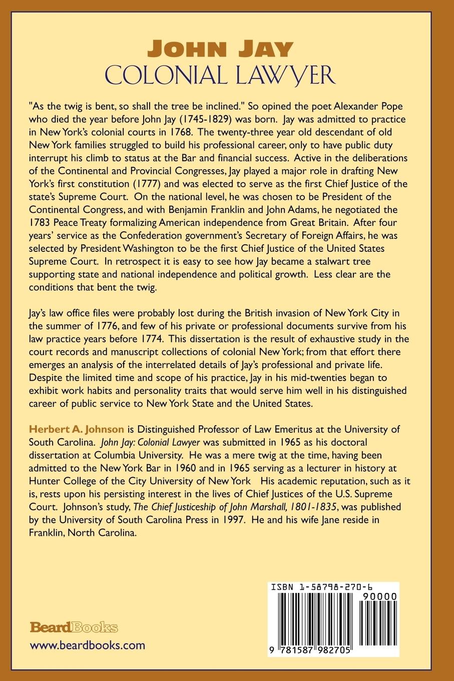 Rückseitencover John Jay: Colonial Lawyer