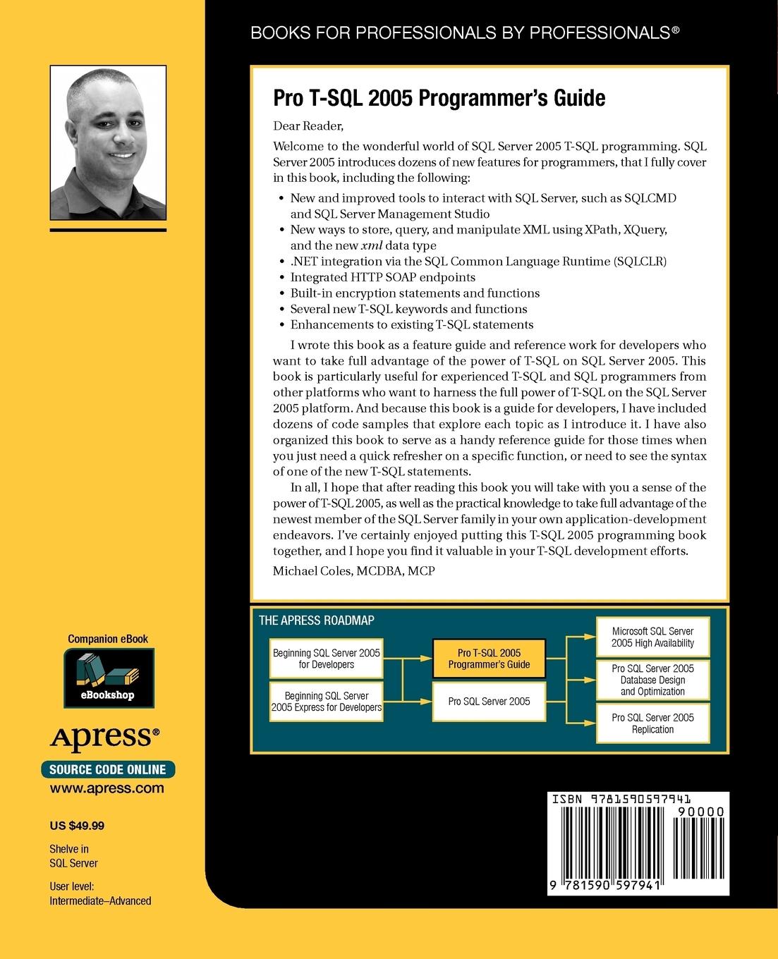 Rückseitencover Pro T-SQL 2005 Programmer's Guide