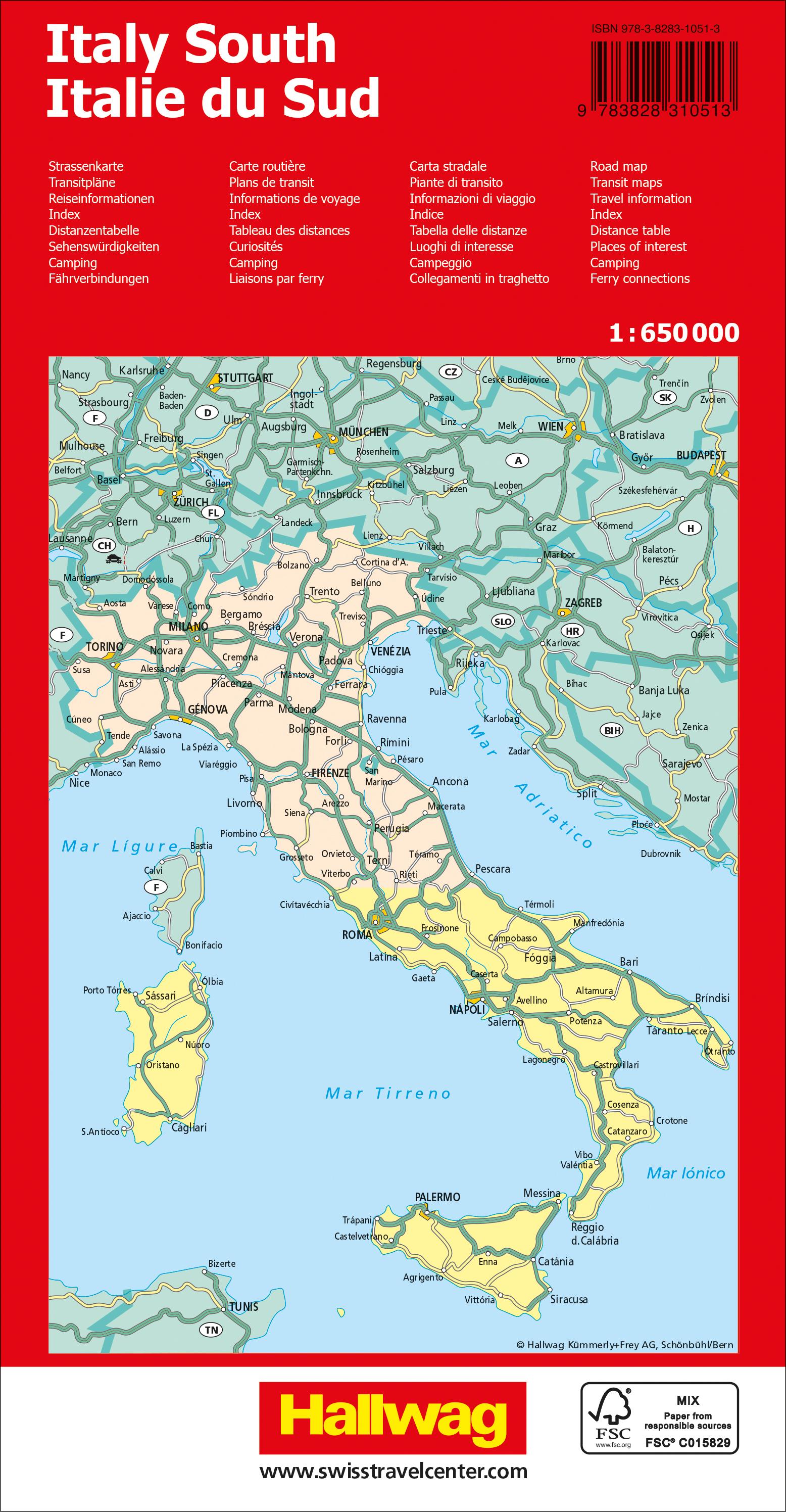 Rückseitencover Hallwag Strassenkarte Italien Süd 1:650.000