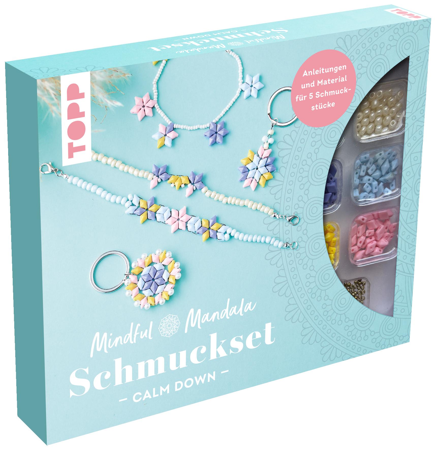 Vorderes Coverbild Mindful Mandala - Schmuckset Calm down. Mit Anleitung und Material für 5 Schmuckstücke