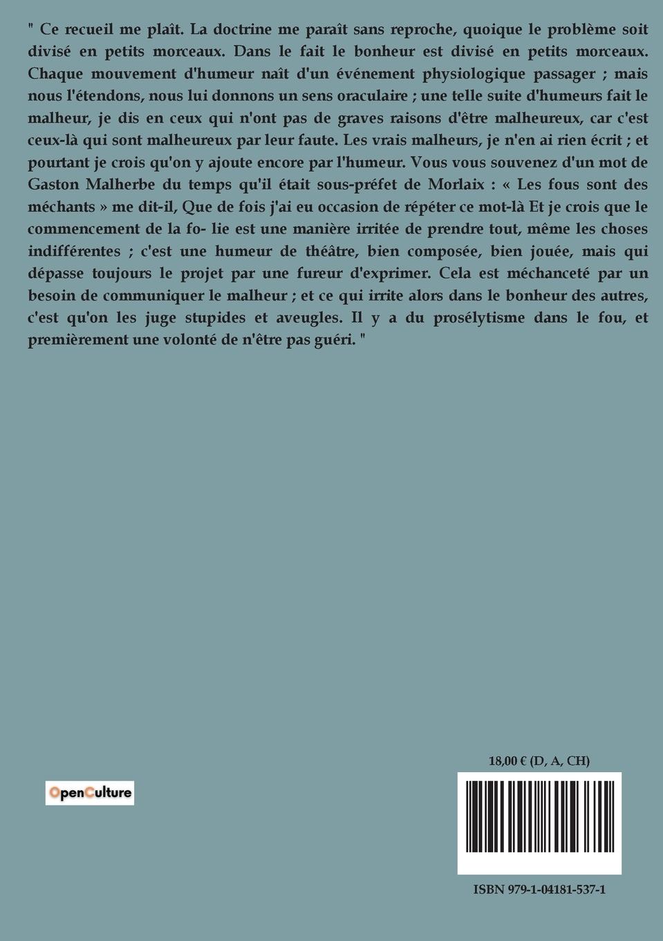 Rückseitencover Propos sur le bonheur