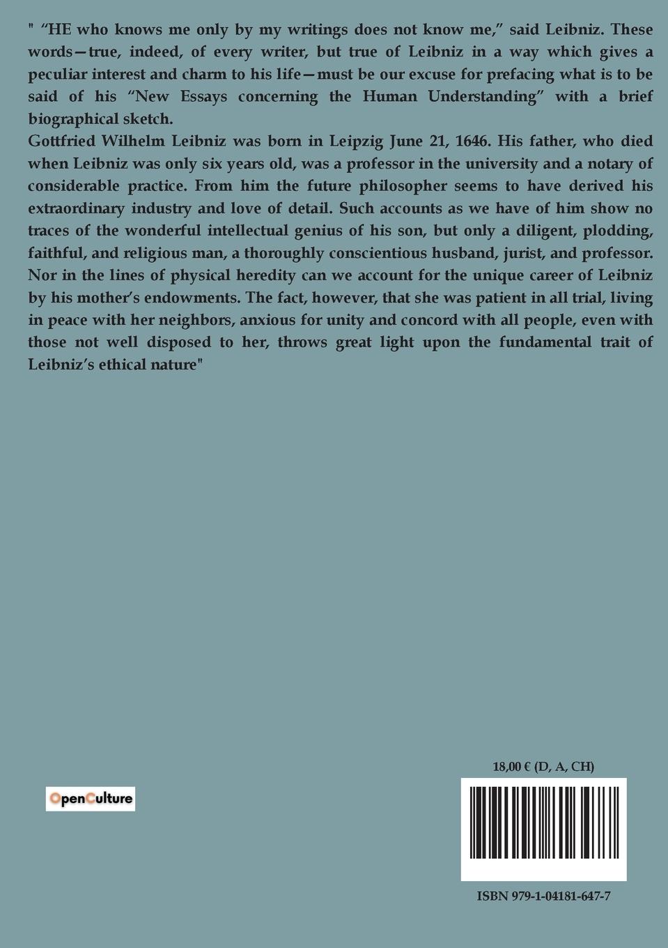 Rückseitencover Leibniz's New Essays Concerning The Human Understanding