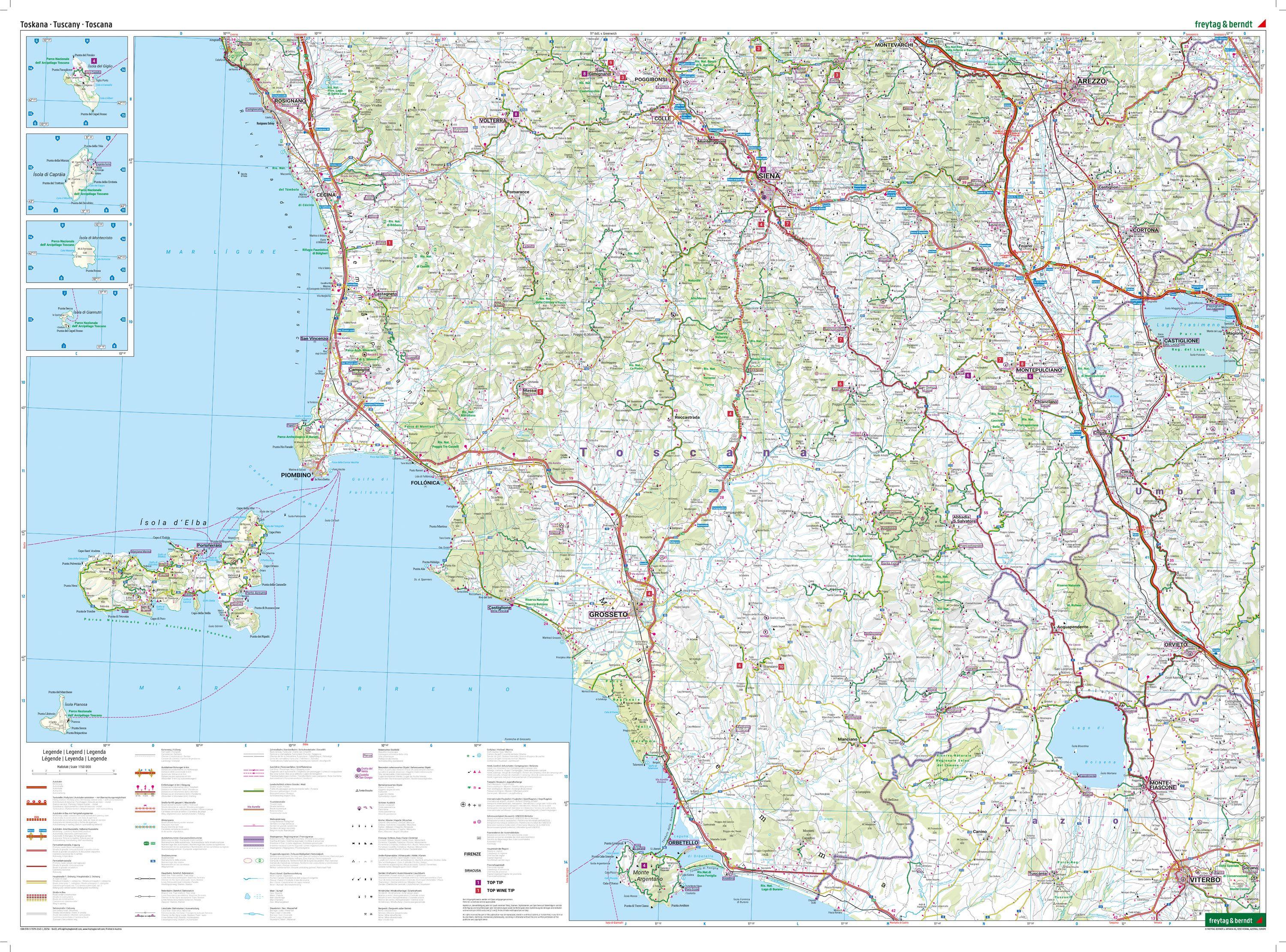 Beispielinhalt (Bild) freytag & berndt Straßenkarte Toskana 1:150.000