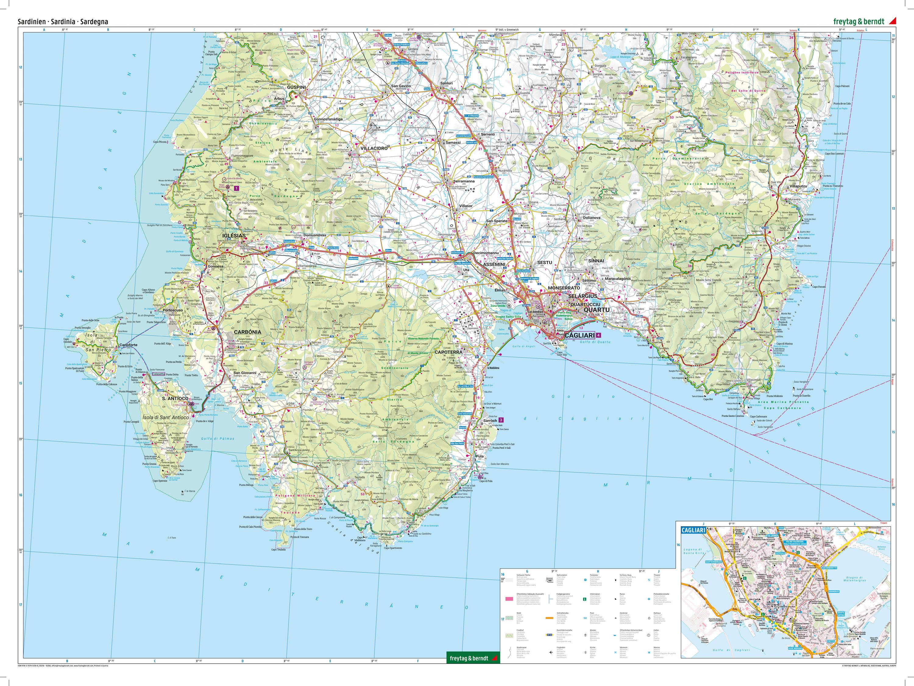 Beispielinhalt (Bild) Sardinien, Straßenkarten-Set 1:150.000, freytag & berndt