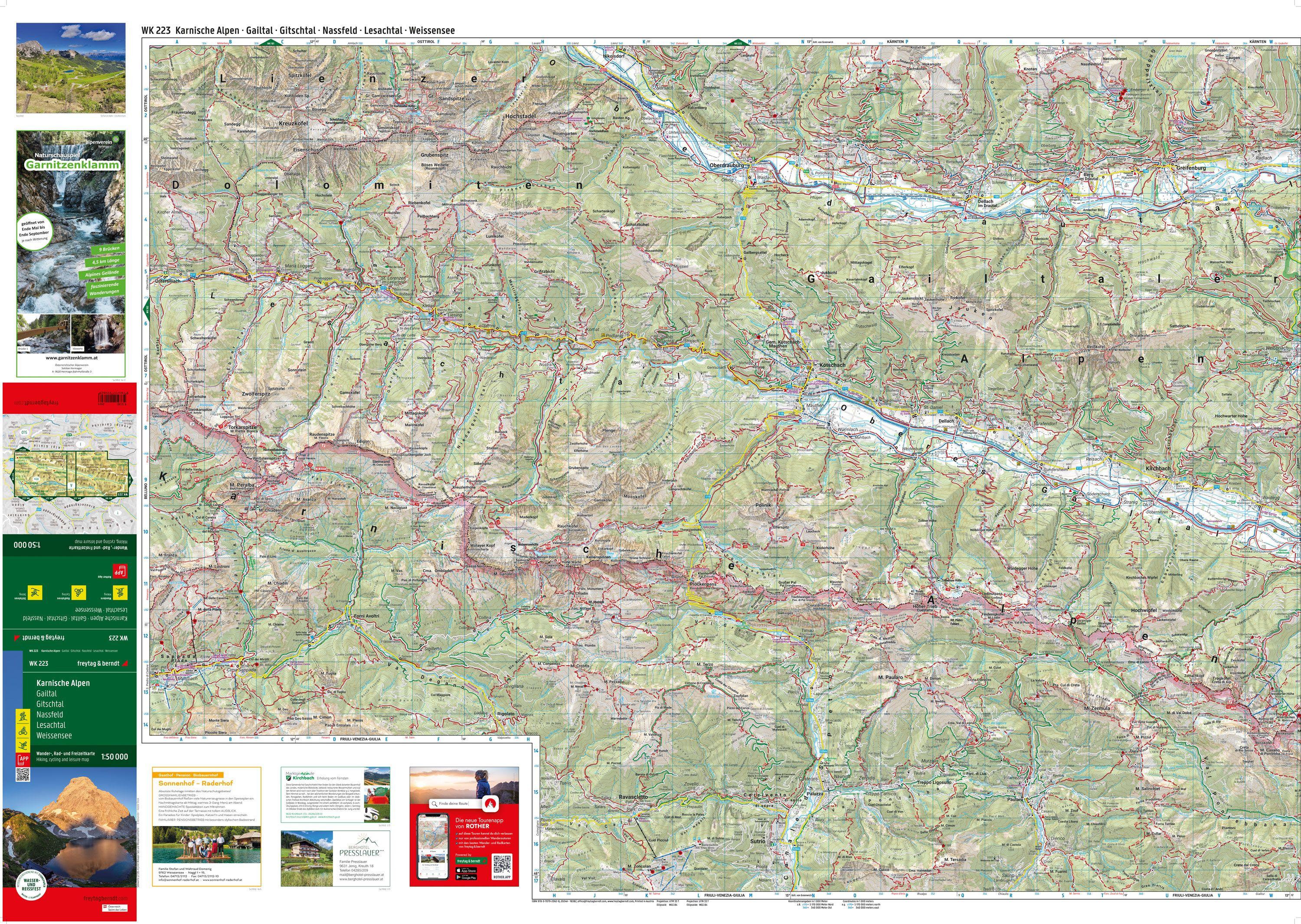 Beispielinhalt (Bild) freytag & berndt Wanderkarte WK 223 Karnische Alpen, Gailtal - Gitschtal - Nassfeld - Lesachtal - Weissensee 1:50.000