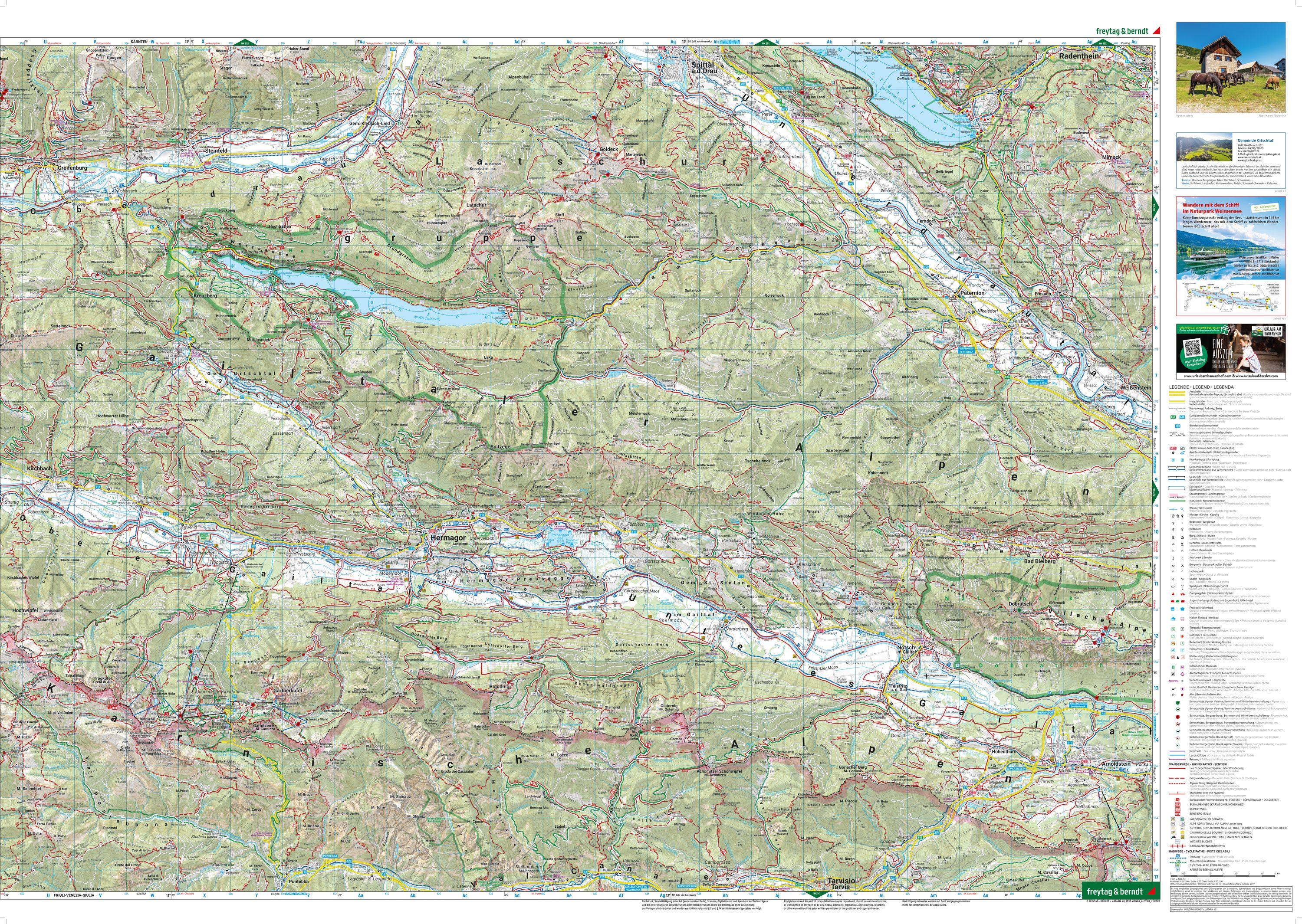 Beispielinhalt (Bild) freytag & berndt Wanderkarte WK 223 Karnische Alpen, Gailtal - Gitschtal - Nassfeld - Lesachtal - Weissensee 1:50.000