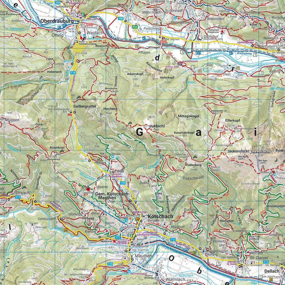 Beispielinhalt (Bild) freytag & berndt Wanderkarte WK 223 Karnische Alpen, Gailtal - Gitschtal - Nassfeld - Lesachtal - Weissensee 1:50.000