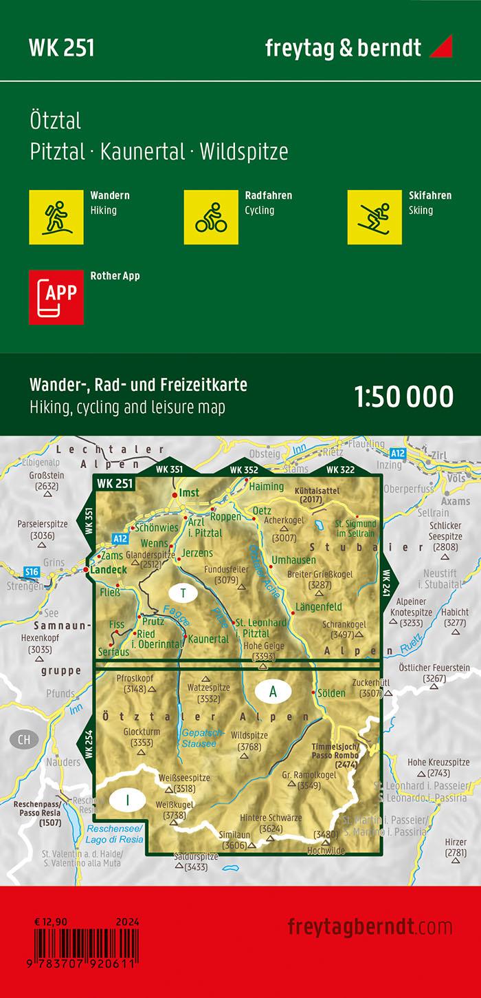 Rückseitencover Ötztal, Wander-, Rad- und Freizeitkarte 1:50.000, freytag & berndt, WK 251