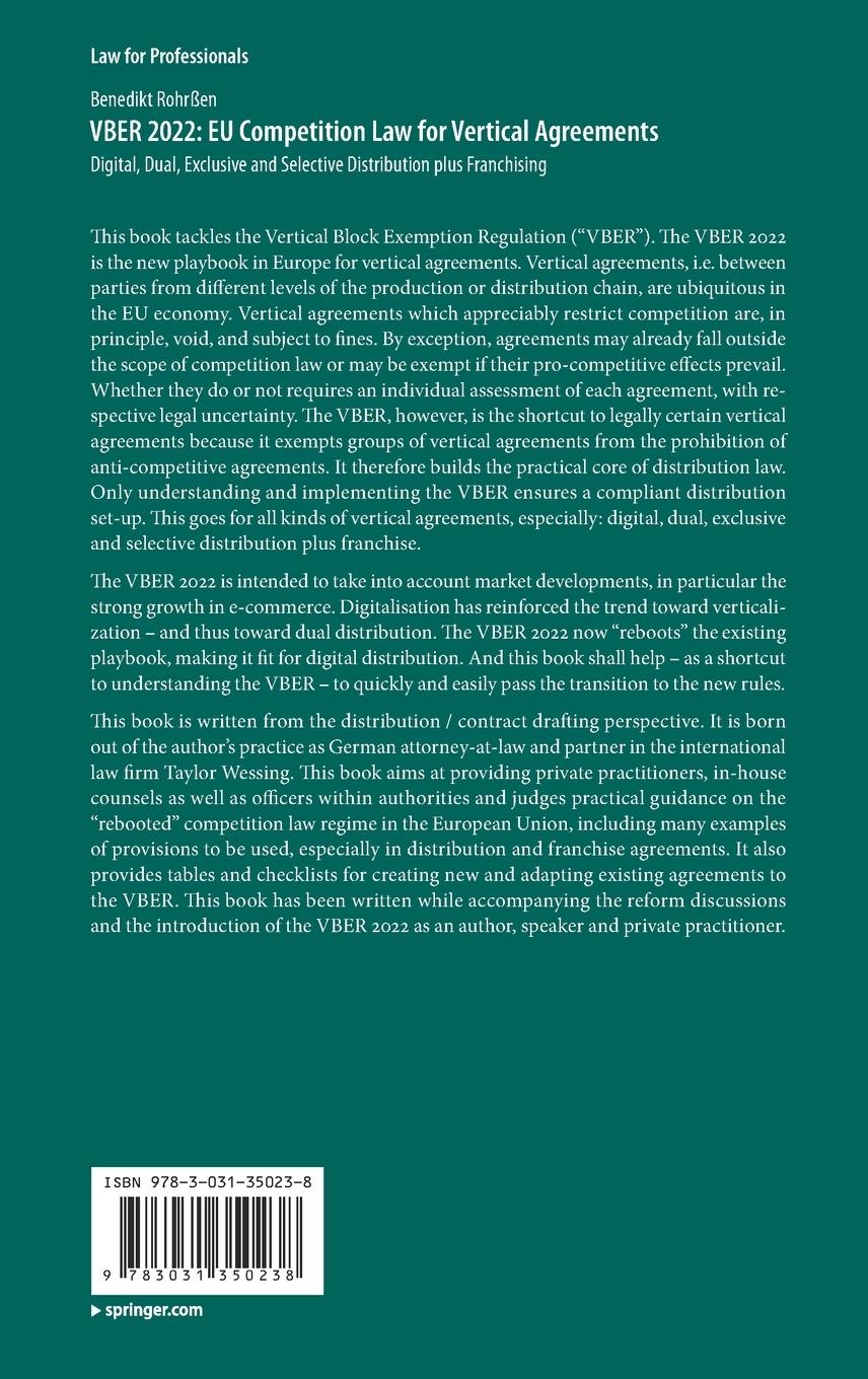 Rückseitencover VBER 2022:  EU Competition Law for Vertical Agreements