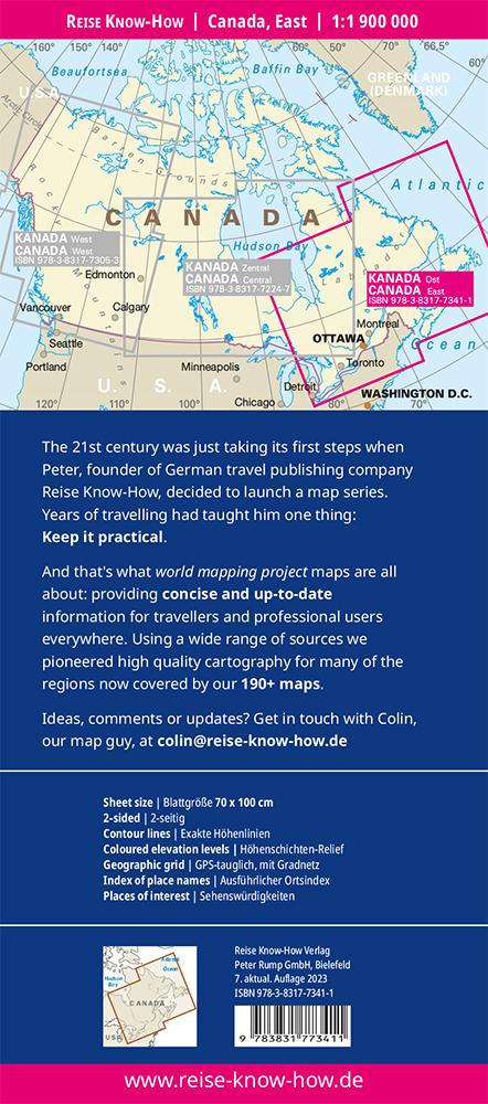 Rückseitencover Reise Know-How Landkarte Kanada Ost / East Canada (1:1.900.000)