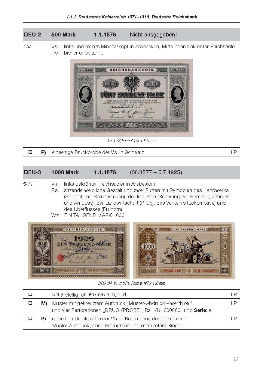 Beispielinhalt (Bild) Die deutschen Banknoten ab 1871