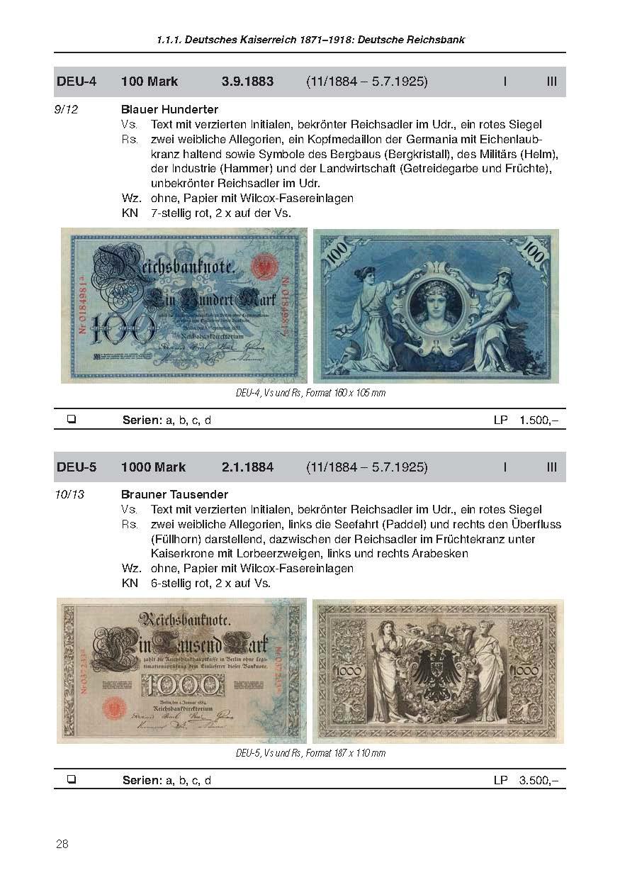 Beispielinhalt (Bild) Die deutschen Banknoten ab 1871