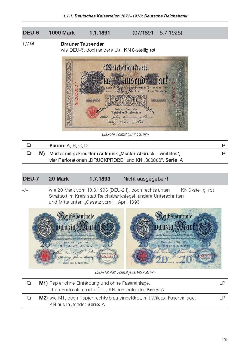 Beispielinhalt (Bild) Die deutschen Banknoten ab 1871