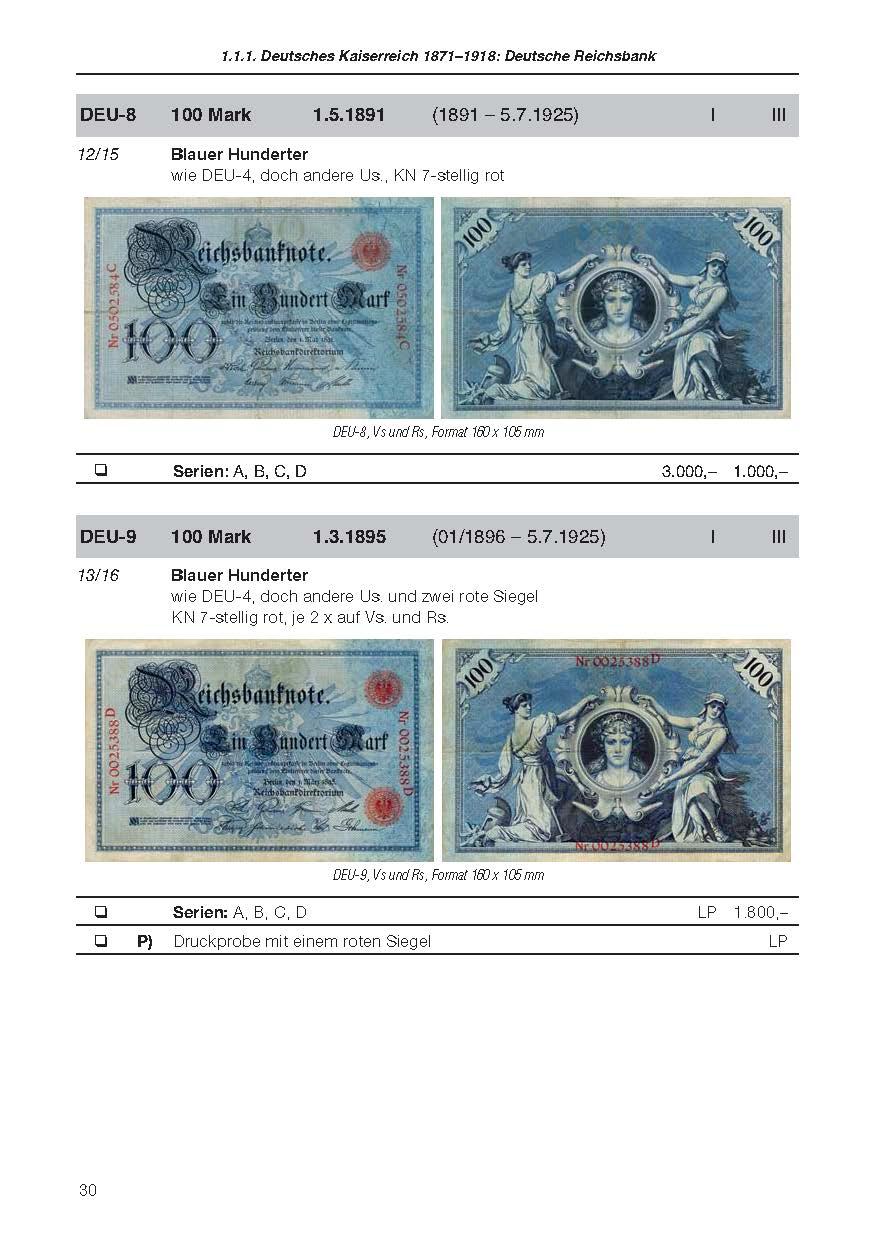 Beispielinhalt (Bild) Die deutschen Banknoten ab 1871