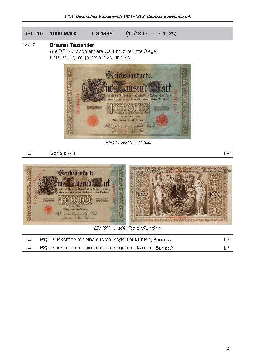 Beispielinhalt (Bild) Die deutschen Banknoten ab 1871