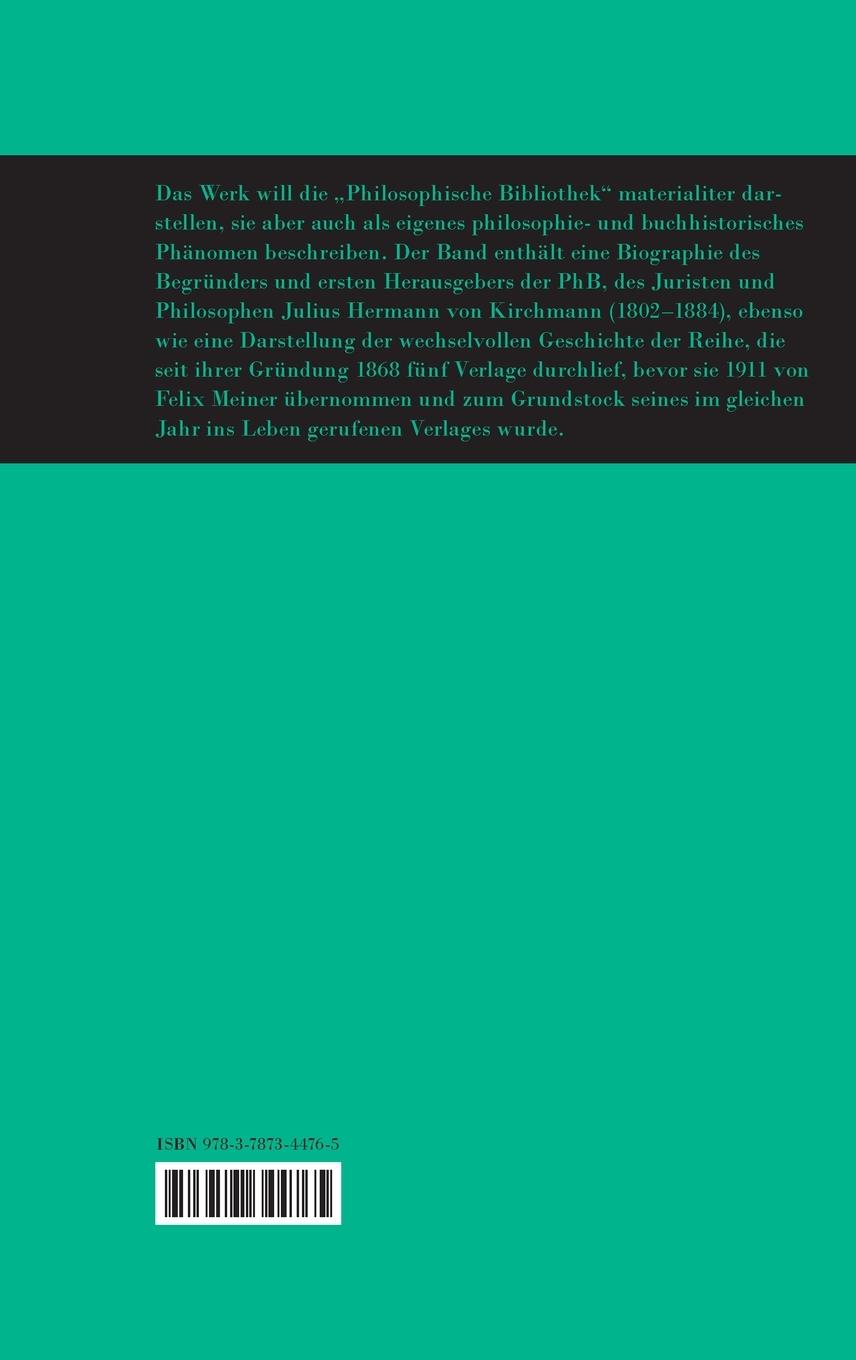 Rückseitencover Die 'Philosophische Bibliothek'