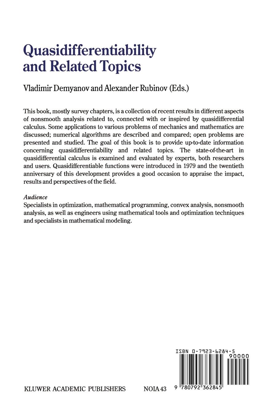 Rückseitencover Quasidifferentiability and Related Topics
