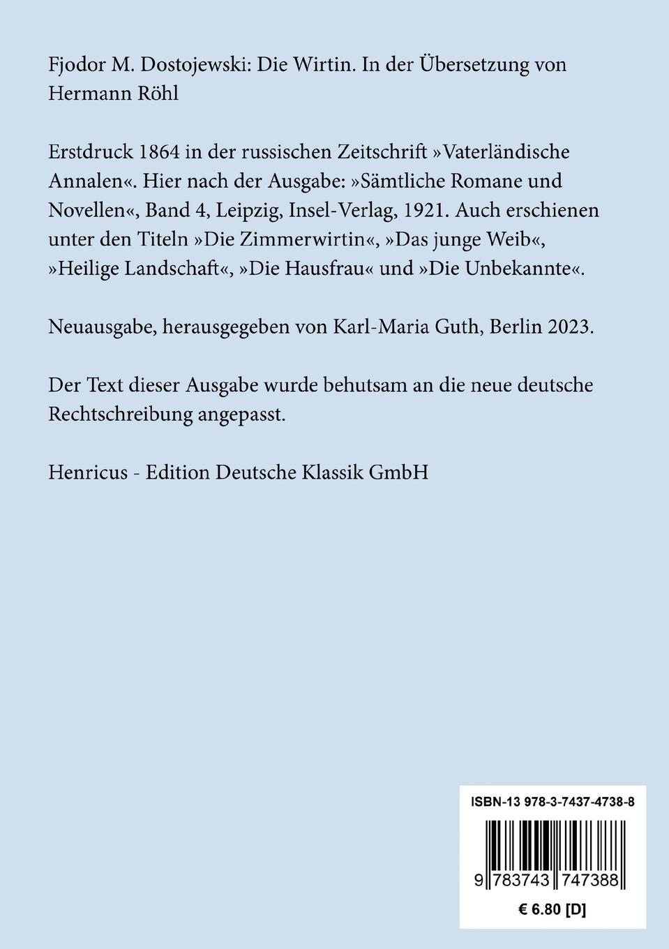 Rückseitencover Die Wirtin