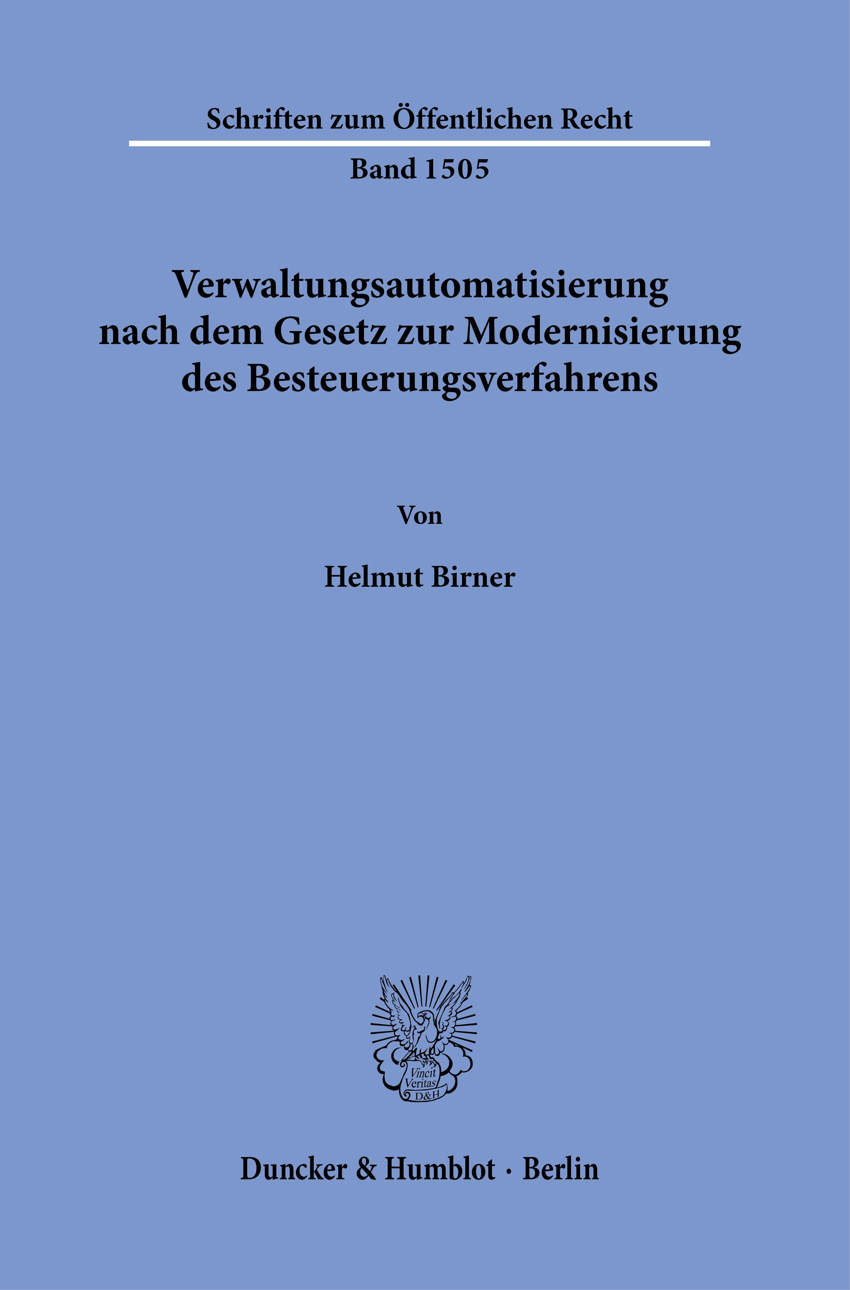 Vorderes Coverbild Verwaltungsautomatisierung nach dem Gesetz zur Modernisierung des Besteuerungsverfahrens.