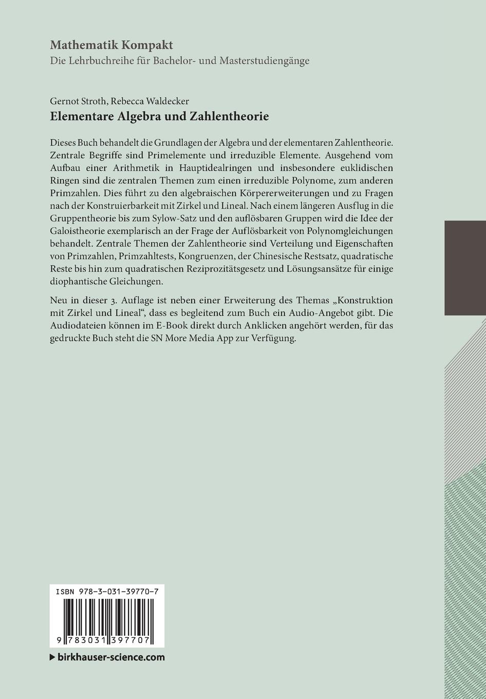 Rückseitencover Elementare Algebra und Zahlentheorie