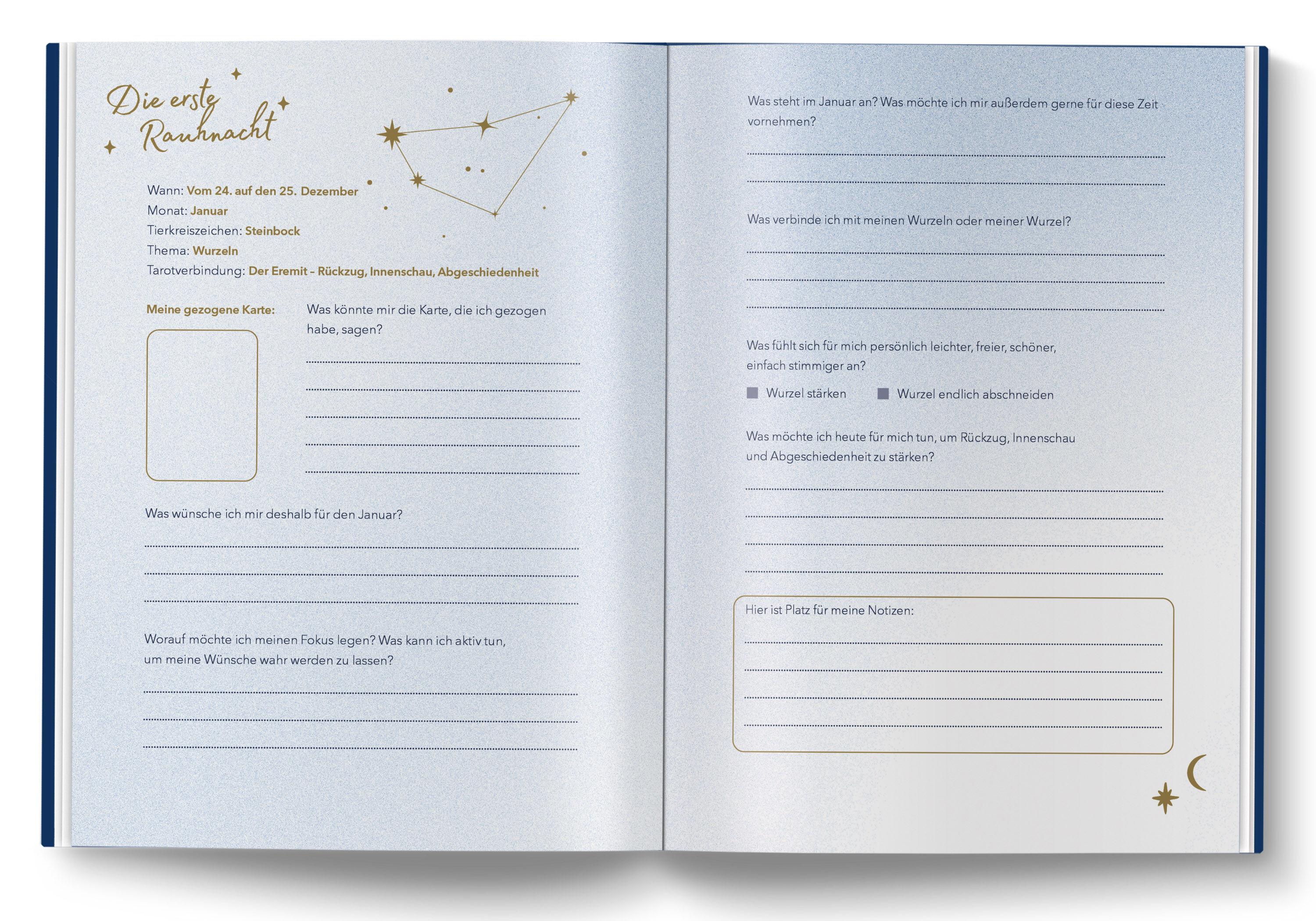 Beispielinhalt (Bild) Tarot Journal für Rauhnächte und Jahreswende