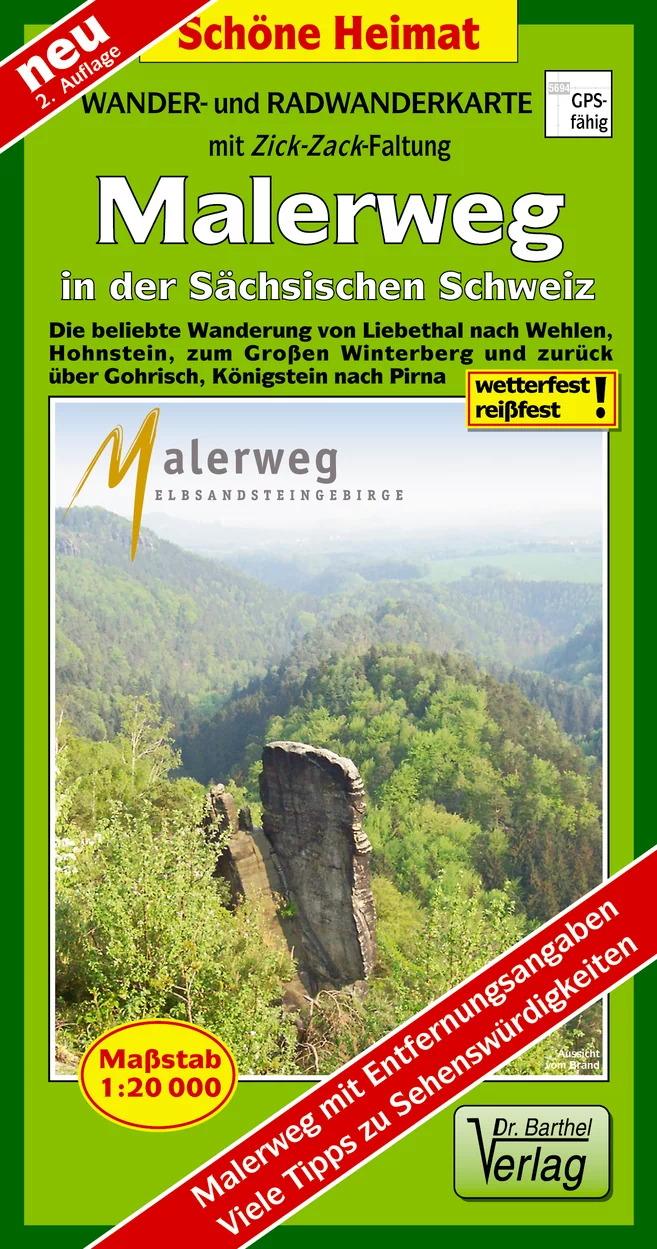 Vorderes Coverbild Radwander- und Wanderkarte Malerweg in der Sächsischen Schweiz