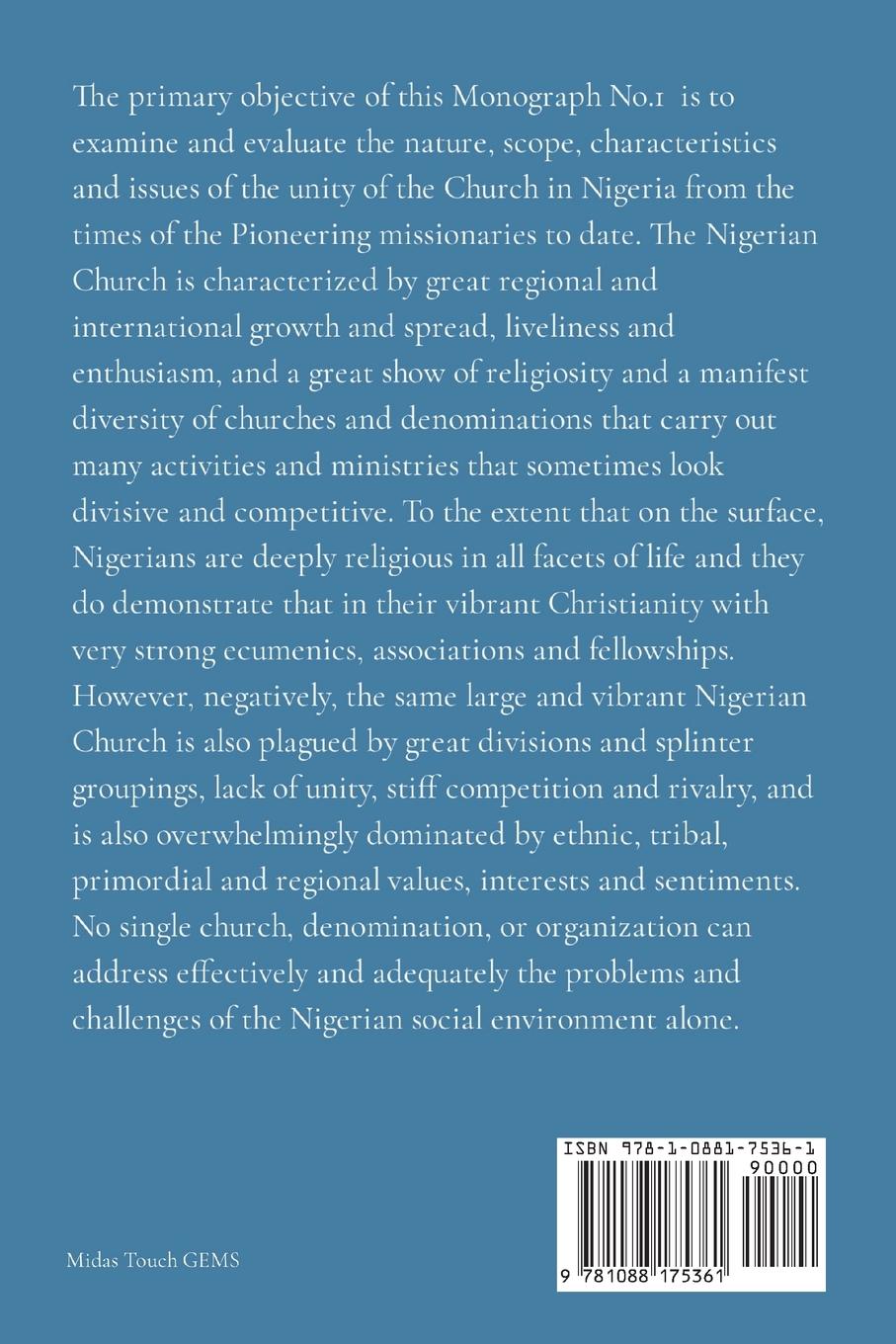 Rückseitencover CHURCH UNITY IN NIGERIA - Monographs No.1