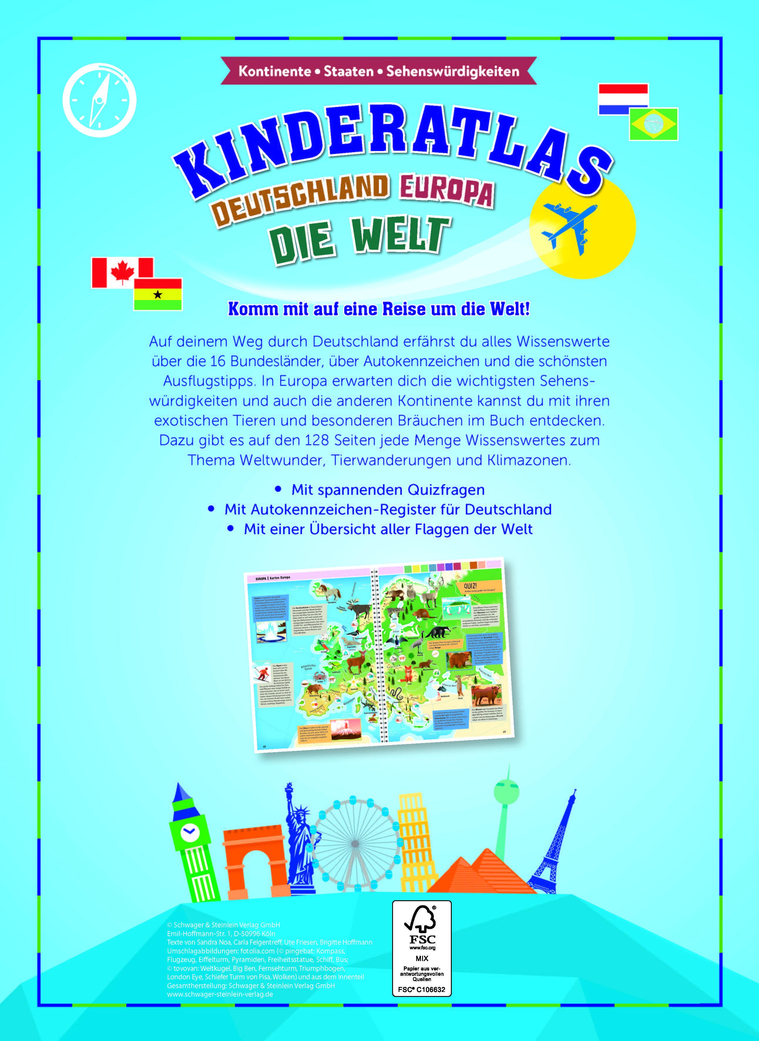 Rückseitencover Kinderatlas Deutschland, Europa, die Welt