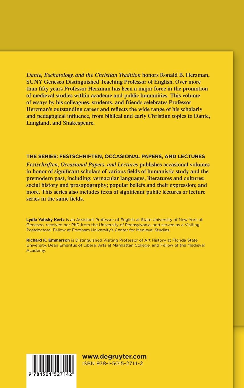 Rückseitencover Dante, Eschatology, and the Christian Tradition