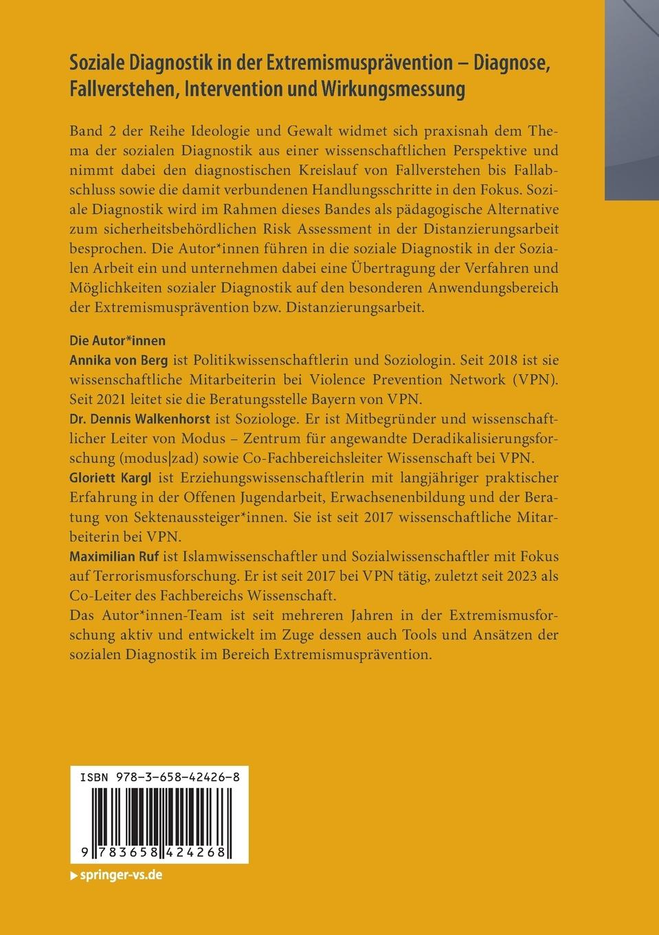 Rückseitencover Soziale Diagnostik in der Extremismusprävention - Diagnose, Fallverstehen, Intervention und Wirkungsmessung