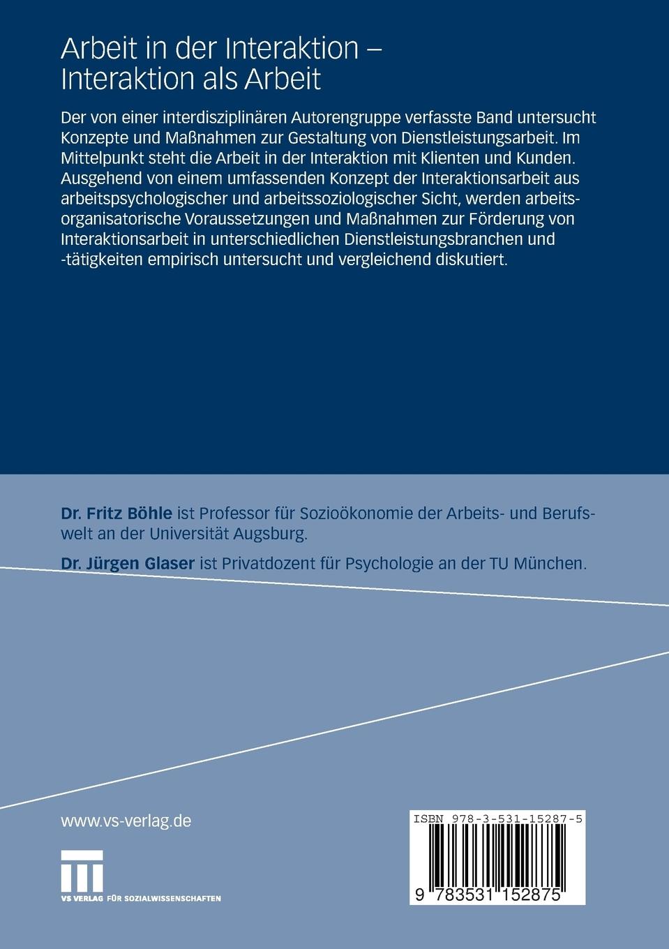 Rückseitencover Arbeit in der Interaktion - Interaktion als Arbeit