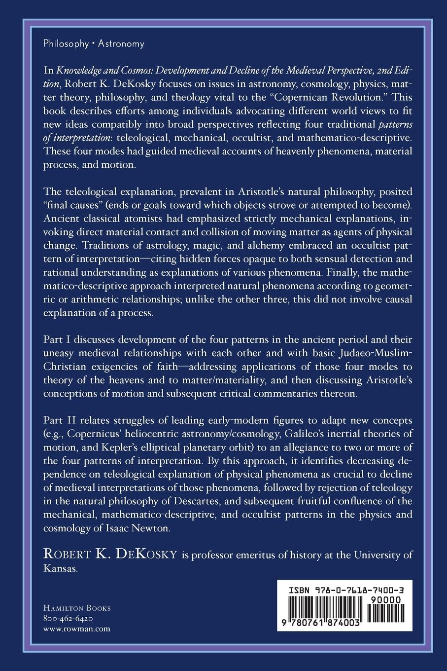 Rückseitencover Knowledge and Cosmos