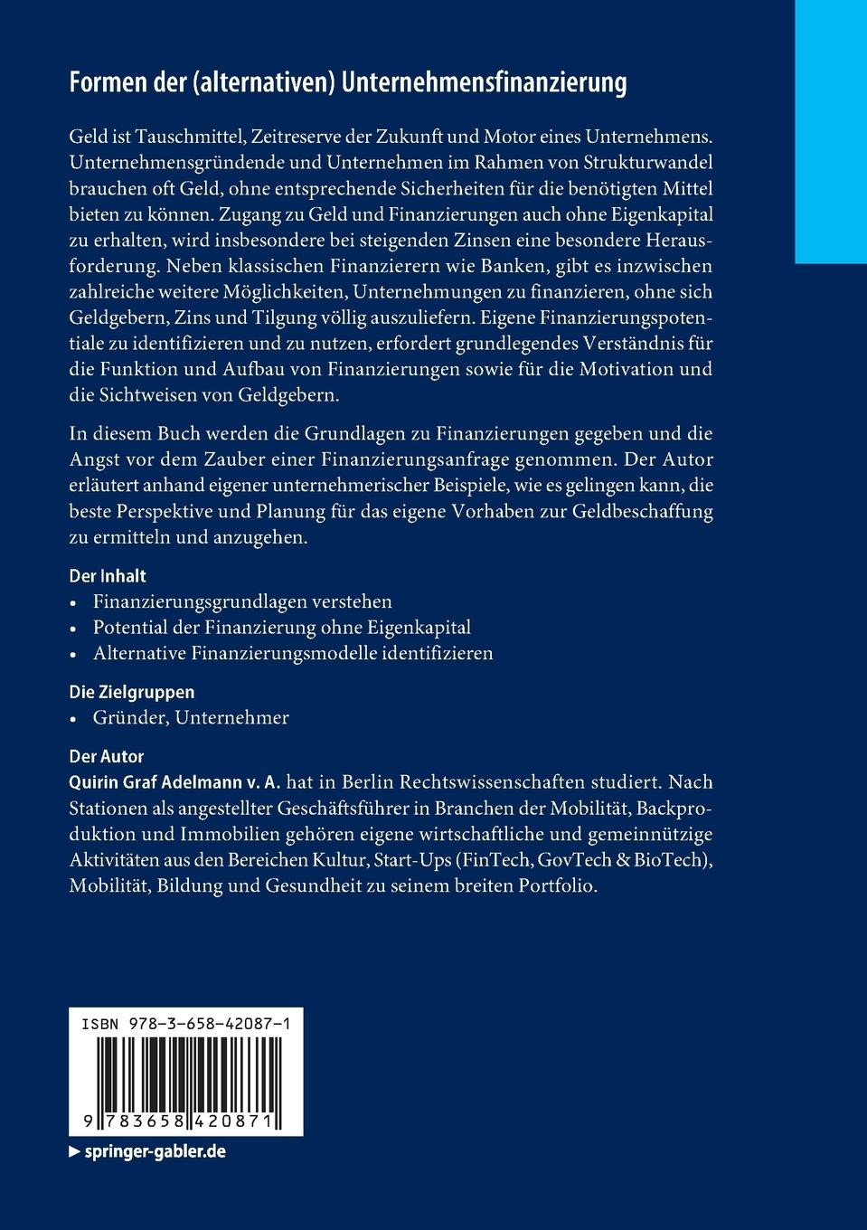 Rückseitencover Formen der (alternativen) Unternehmensfinanzierung