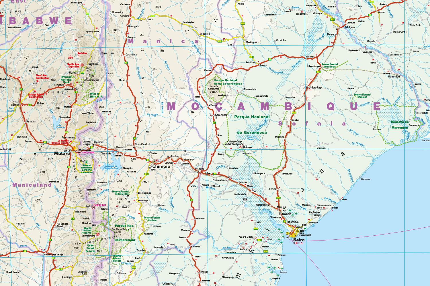 Beispielinhalt (Bild) Reise Know-How Landkarte Mosambik, Malawi (1:1.200.000)