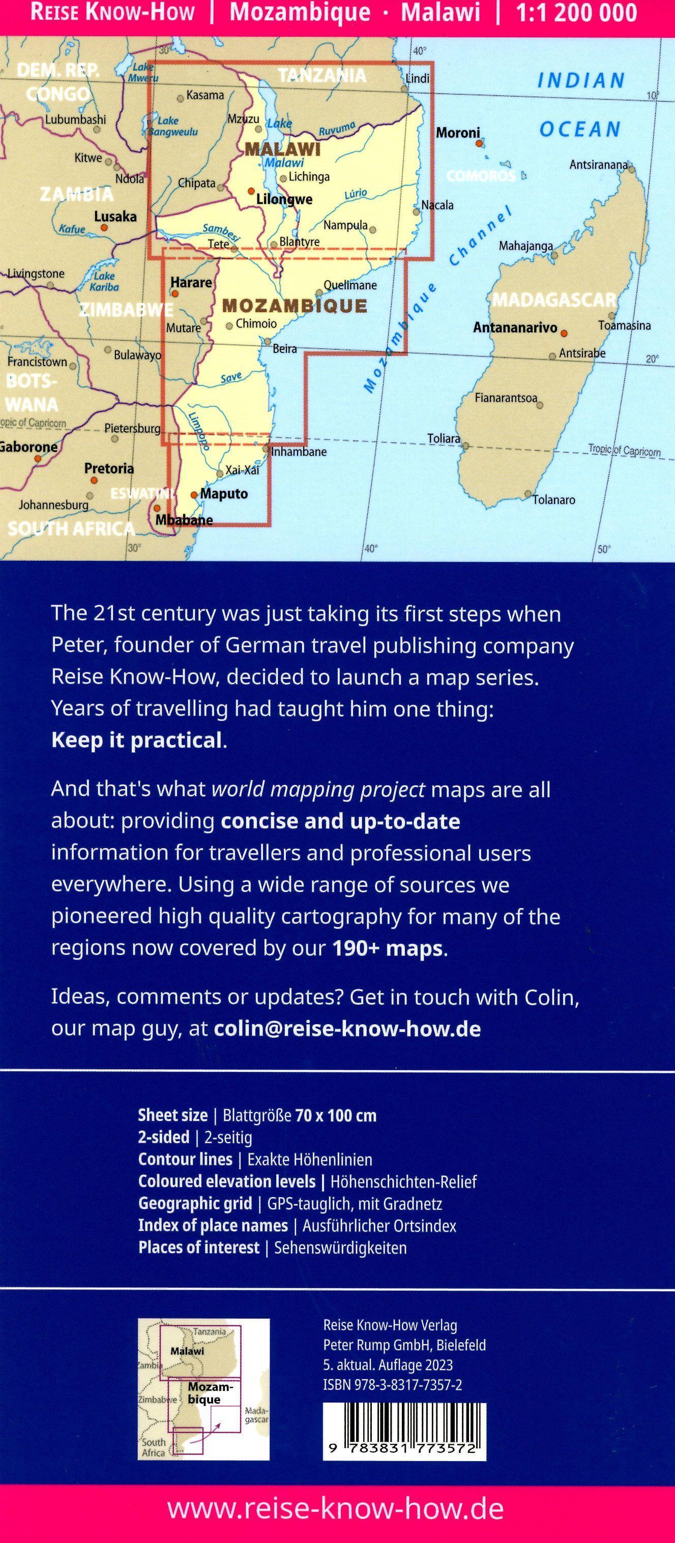 Beispielinhalt (Bild) Reise Know-How Landkarte Mosambik, Malawi (1:1.200.000)
