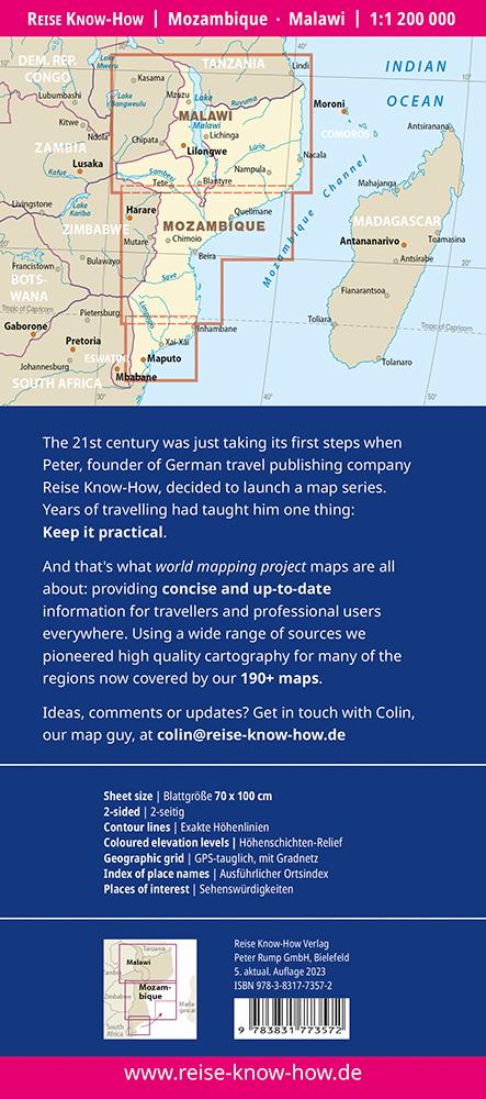 Rückseitencover Reise Know-How Landkarte Mosambik, Malawi (1:1.200.000)