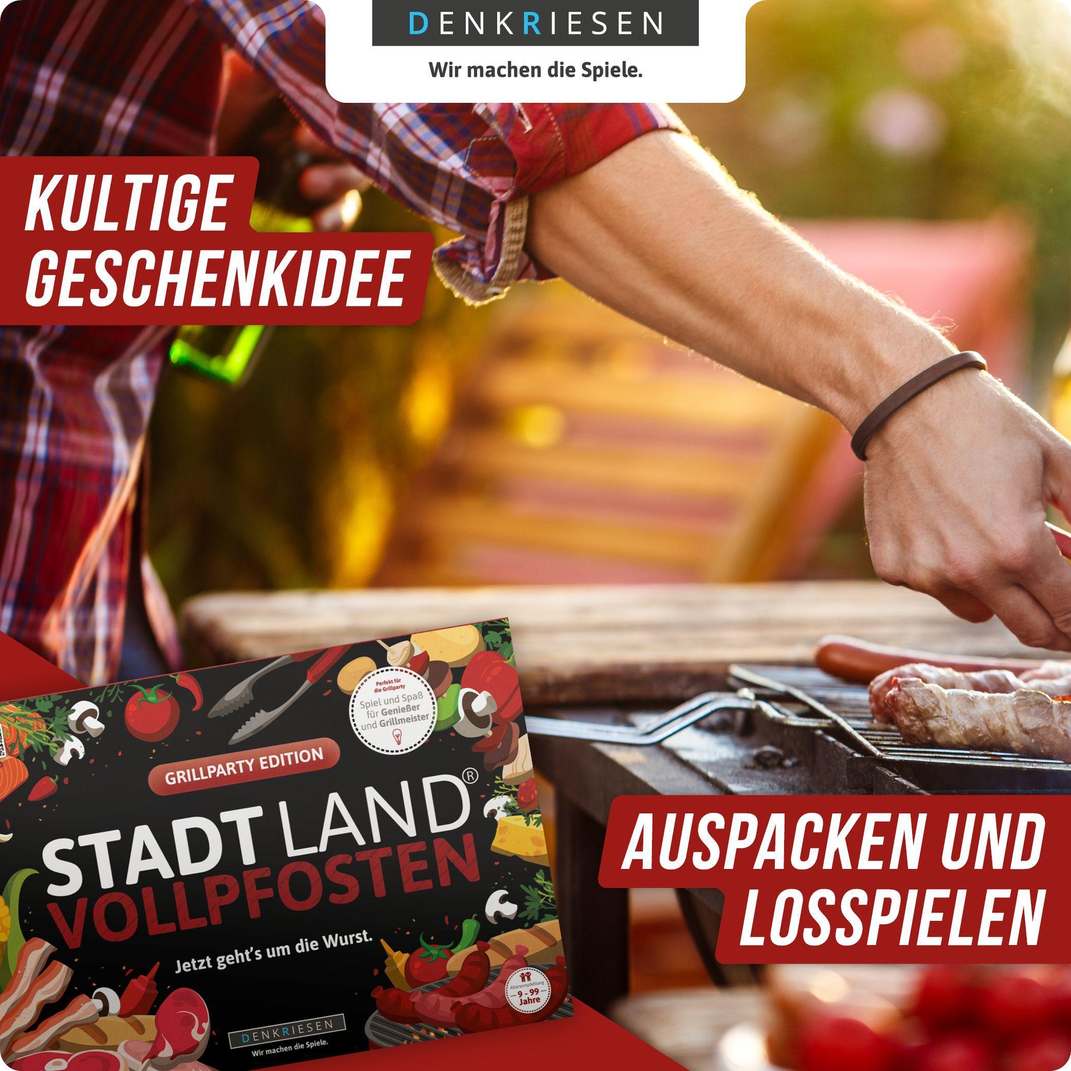 Beispielinhalt (Bild) DENKRIESEN - STADT LAND VOLLPFOSTEN® - GRILLPARTY EDITION - "Jetzt geht's um die Wurst." - A4