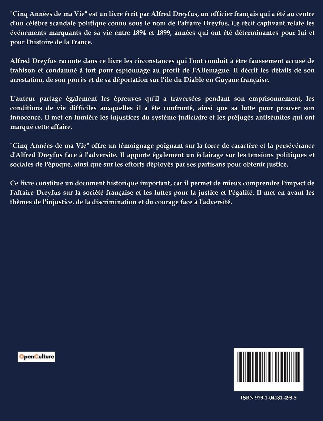 Rückseitencover CINQ ANNÉES DE MA VIE