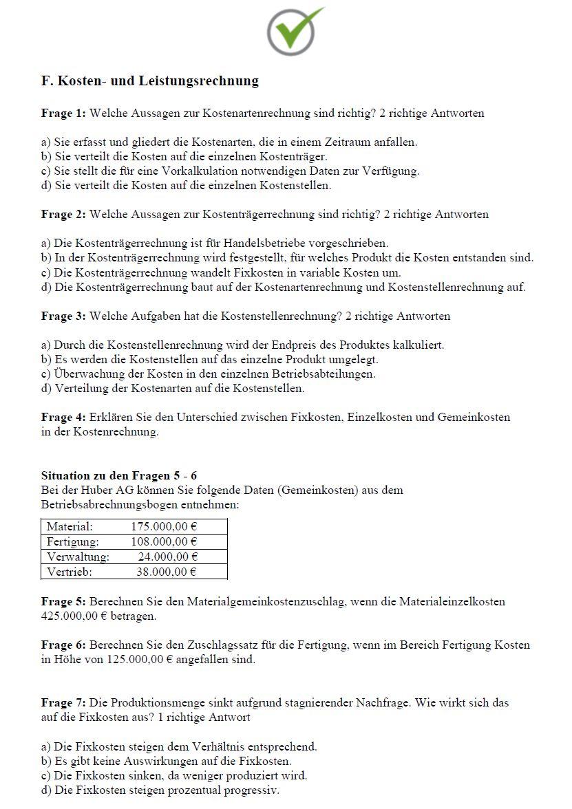 Beispielinhalt (Bild) Top Prüfung Kauffrau/Kaufmann für Groß- und Außenhandelsmanagement - Teil 1 & 2 der Abschlussprüfung