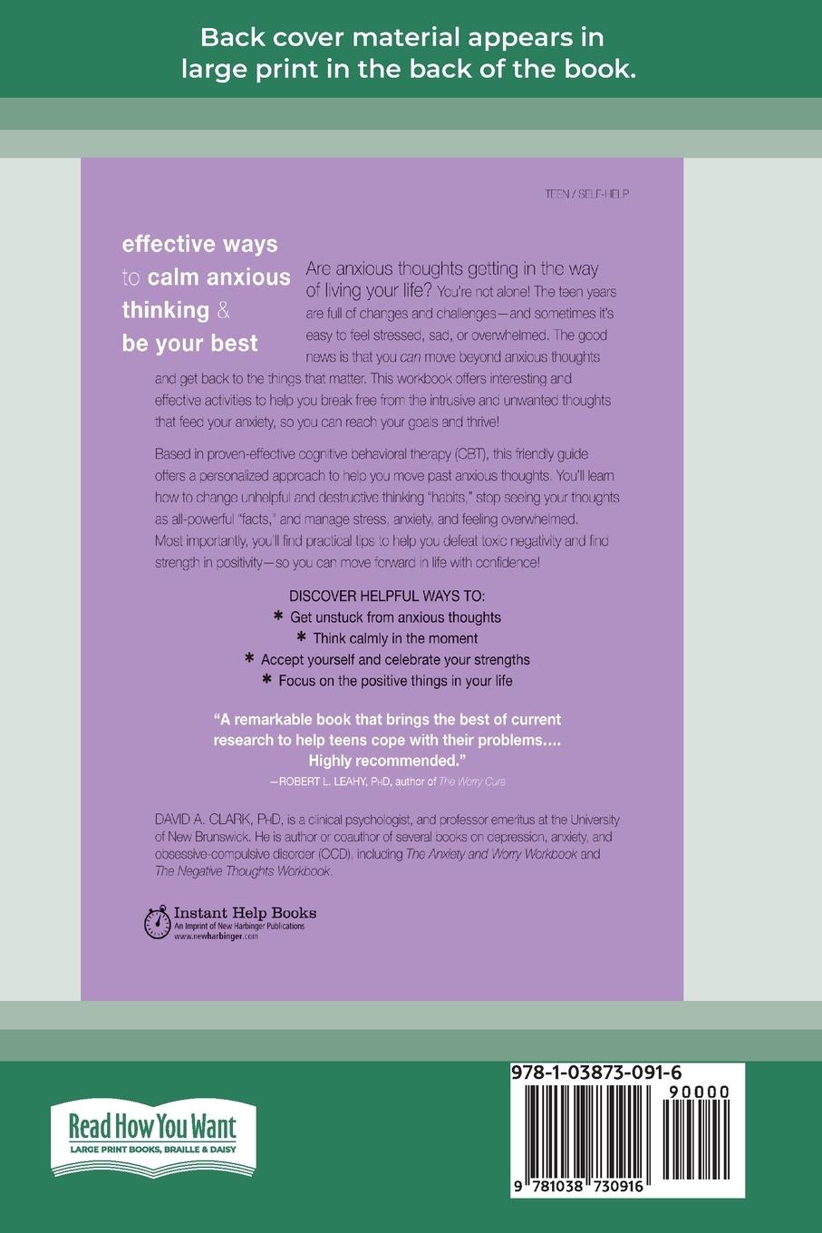 Rückseitencover The Anxious Thoughts Workbook for Teens